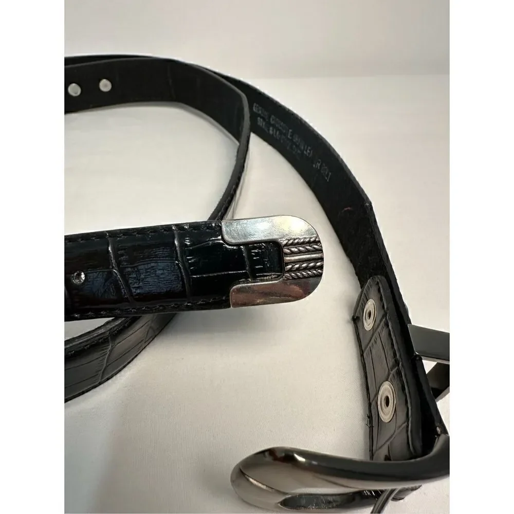 Crocodile black belt with silver accents men’s size 56”.   #M-1070